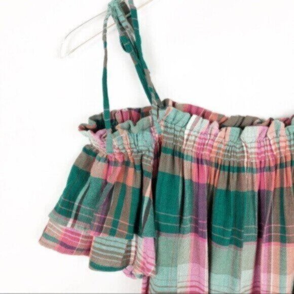 Ann Taylor LOFT | Off Shoulder Green Mauve Plaid Blouse Size Medium - Picture 2 of 8